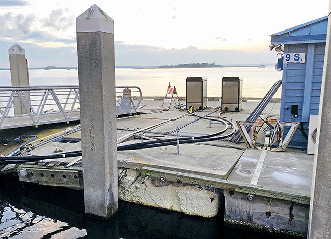 Fernandina Harbor Marina's Damaged Fuel Dock, Northern Attenuator (February 2019)