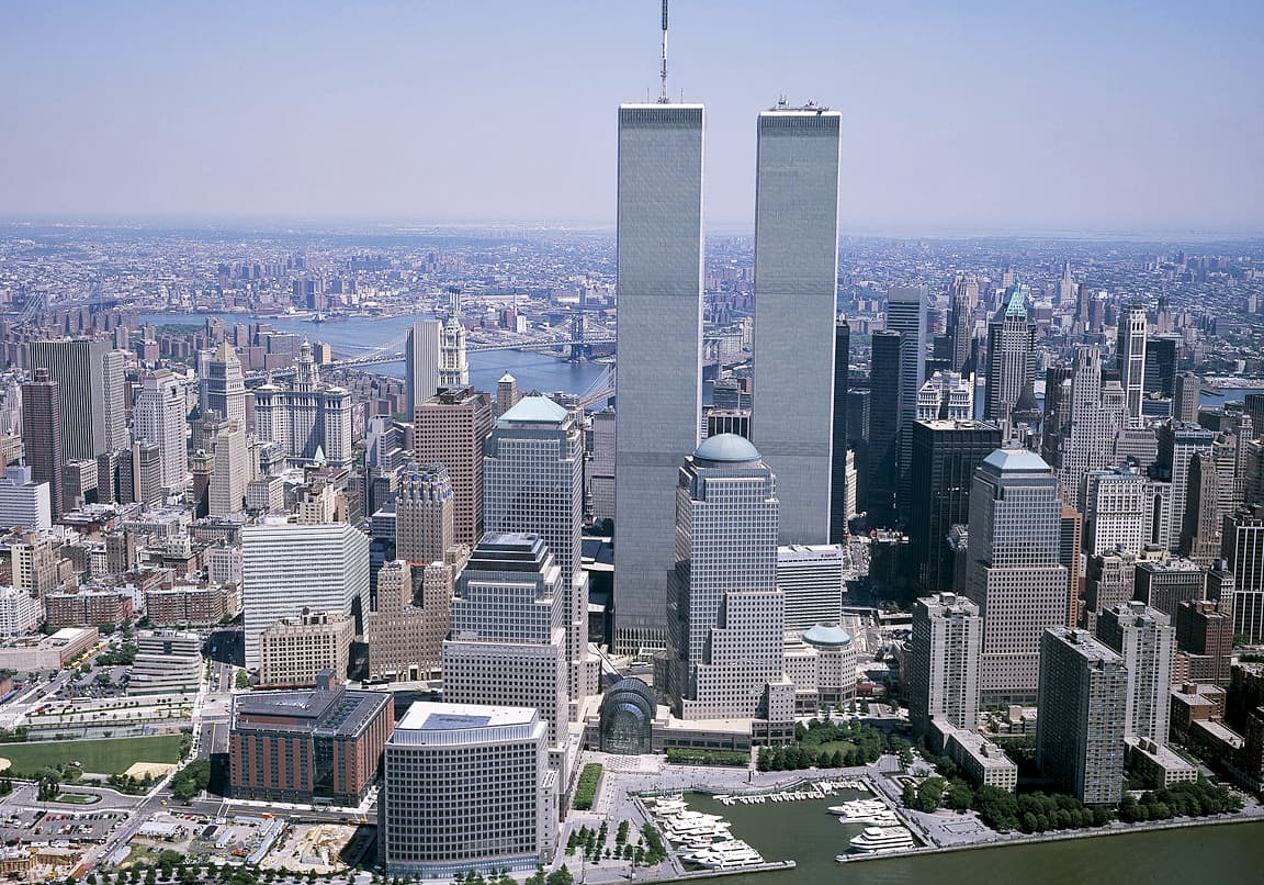 The Twin Towers, New York City, as they once stood. Library of Congress image.