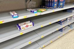 Local area supermarket, empty pasta shelves. Photo by AmeliaislandLiving.com (March 29, 2022)