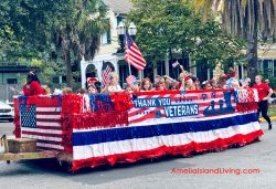 Veterans Day parade float, downtown Fernandina Beach, annual November event. (Photo by AmeliaIslandLiving.com)