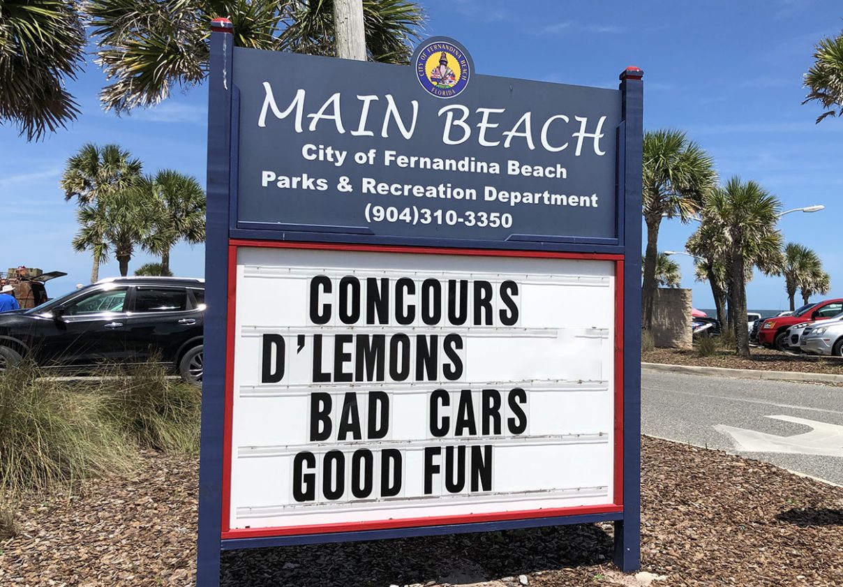 Sign at Fernandina's Main Beach Park, Concours d'Lemons.